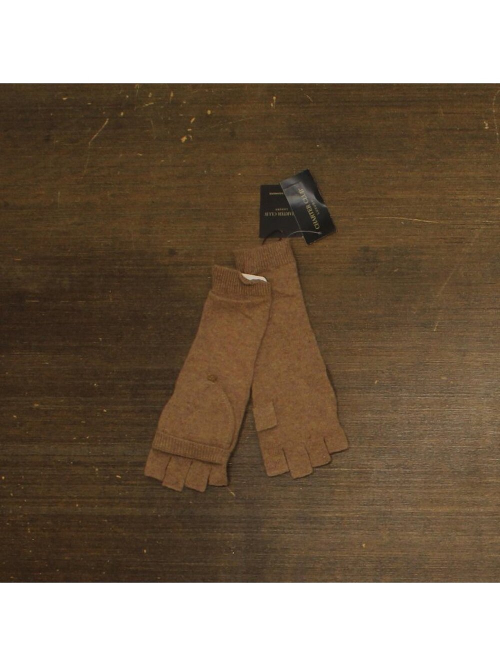 NWT Charter Club 100% Cashmere Fingerless Knit Gloves Praline Heather Brown